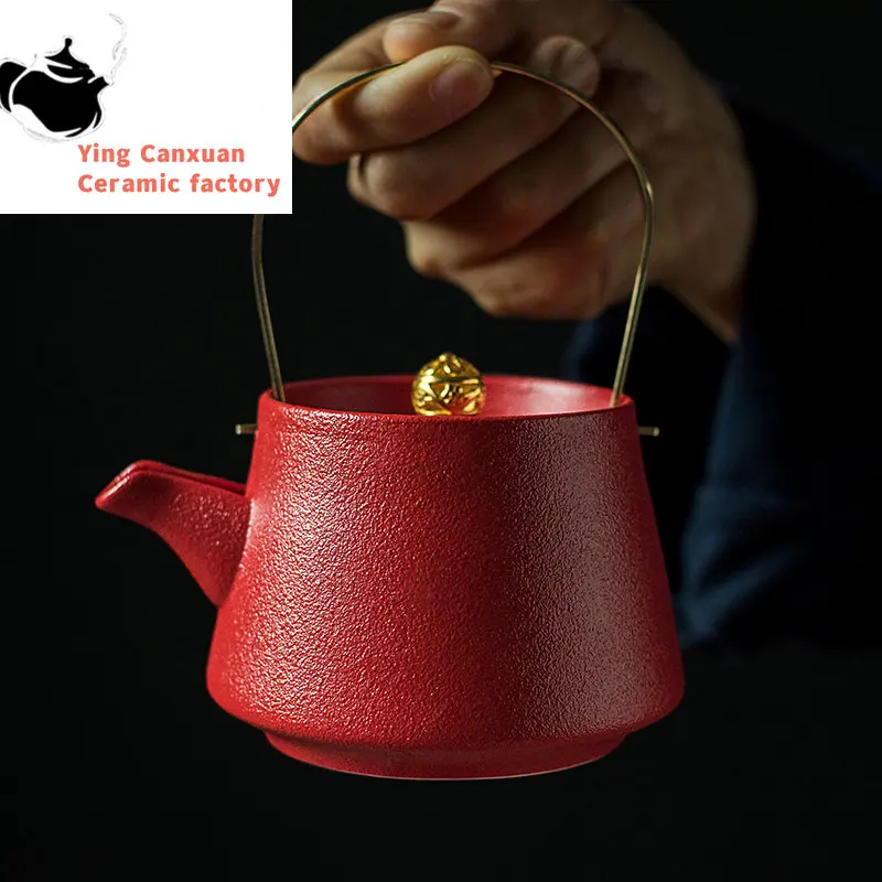 

Китайские красные керамические чайники ручной работы изысканный чайник чайный набор домашний фильтр чайный чайник галстук Гуаньинь пуэр свадебные подарки 200 мл