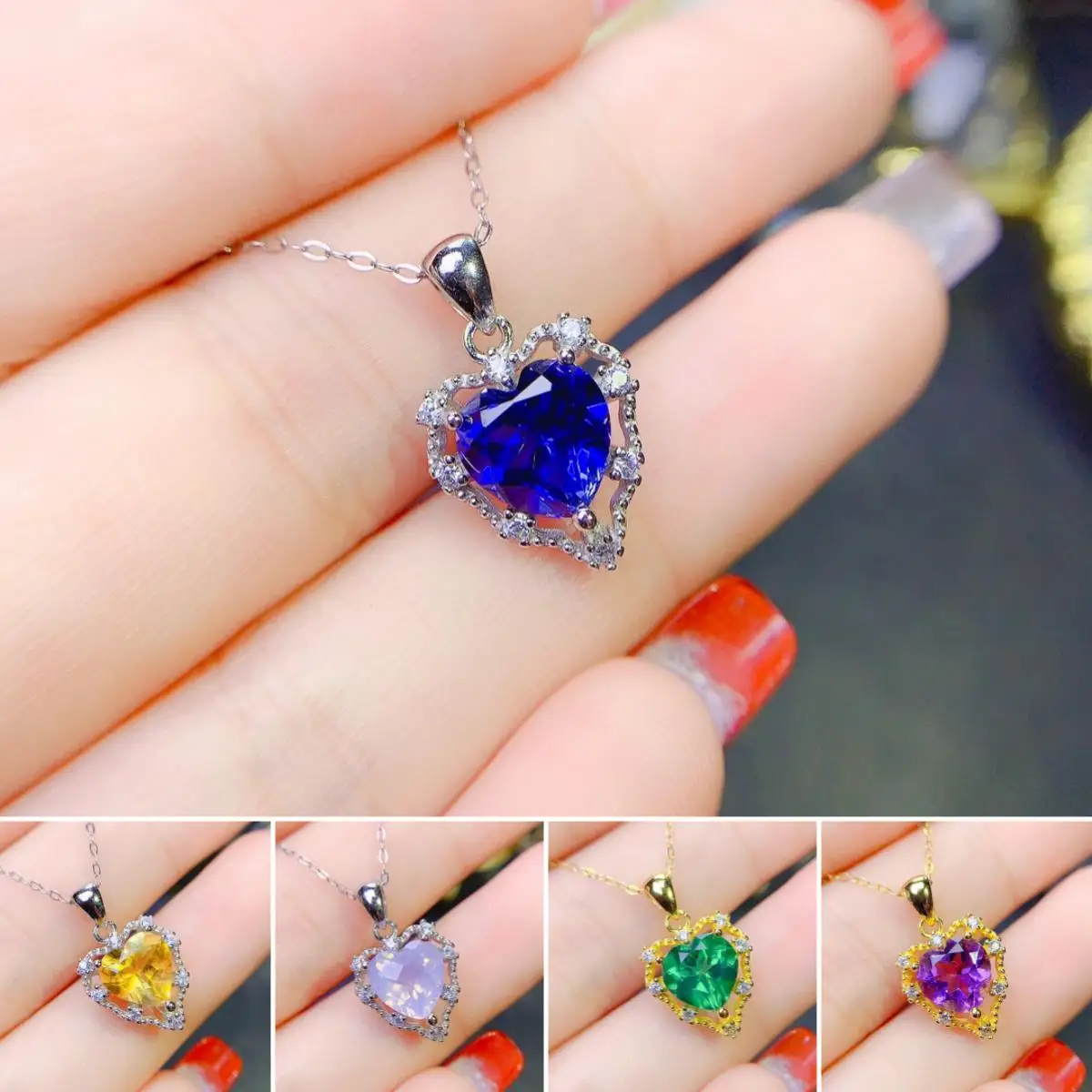 

FS Natural Sapphire/Amethyst/Opal/Ruby/Garnet Heart-shaped Pendant Necklace for Women S925 Pure Silver Fine Fashion Weddings Jew