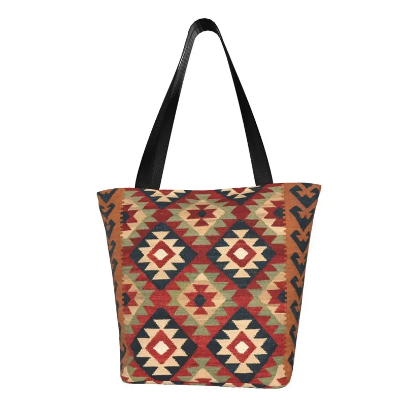 

Vintage Turkish Shopping Bag Women Shoulder Canvas Tote Bag Bohemian Geometric Diamond Tribal Ethnic Art Grocery Shopper Bags