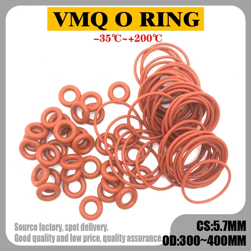 5pcs VMQ O Ring Seal Gasket Thickness CS 5.7mm OD 300~400mm Silicone Rubber Insulated Waterproof Washer Round Shape Nontoxic Red
5pcs VMQ O Ring Seal Gasket Thickness CS 5.7mm OD 300~400mm Silicone Rubber Insulated Waterproof Washer Round Shape Nontoxic Red