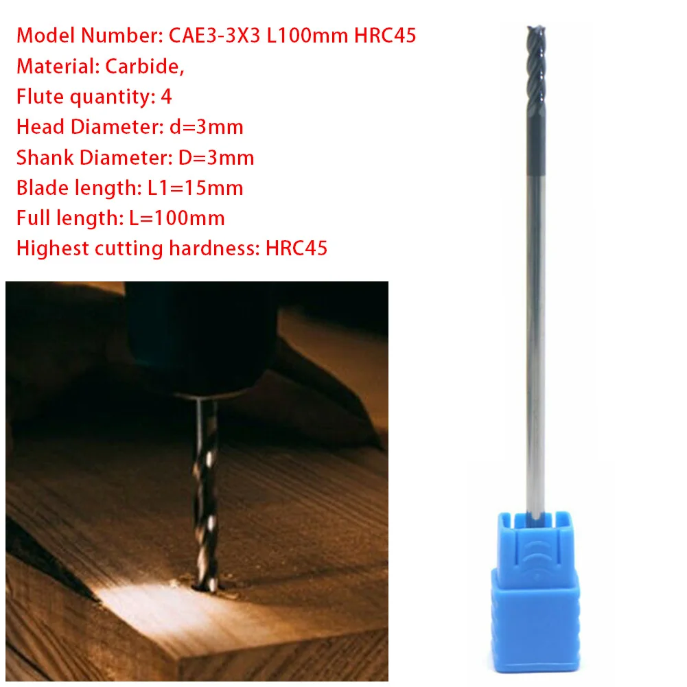 CNC Milling Cutter, 3MM Diameter, 100mm Long Shank, Tungsten Carbide End Mill, 4 Flutes, High Hardness, Ideal for Die Steel
CNC Milling Cutter, 3MM Diameter, 100mm Long Shank, Tungsten Carbide End Mill, 4 Flutes, High Hardness, Ideal for Die Steel