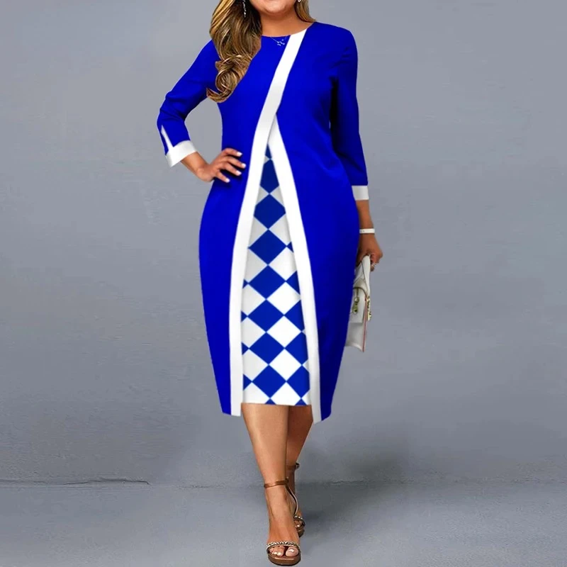 Rhombus Print Office Ladies Party Plus Size Dresses Fashion Patchwork Long Sleeve Sexy Elegant Package Hip Midi Dress Women Robe
Rhombus Print Office Ladies Party Plus Size Dresses Fashion Patchwork Long Sleeve Sexy Elegant Package Hip Midi Dress Women Robe