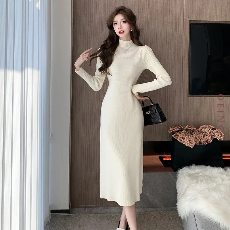 Autumn Winter Long Sleeve Turtleneck Slim Fit Casual Knitted Sweater Dress for Women Vintage Elegant Apricot Coffee Black 6014
Autumn Winter Long Sleeve Turtleneck Slim Fit Casual Knitted Sweater Dress for Women Vintage Elegant Apricot Coffee Black 6014