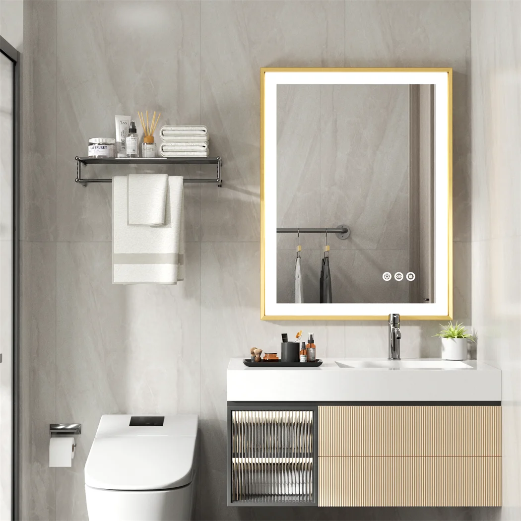 LUVODI High-end Gold Frame LED Illuminate Bathroom Mirror Dimmable Anti-fog Vanity Wall Mirror
LUVODI High-end Gold Frame LED Illuminate Bathroom Mirror Dimmable Anti-fog Vanity Wall Mirror