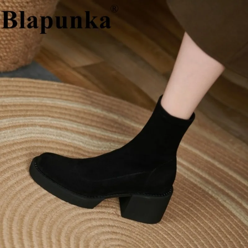 Blapunka Women Faux Suede Boots Stretch Hand Made Chunky Block Heels Ankle Goth Boots Winter Platform Black Slip-on Shoes Autumn
Blapunka Women Faux Suede Boots Stretch Hand Made Chunky Block Heels Ankle Goth Boots Winter Platform Black Slip-on Shoes Autumn