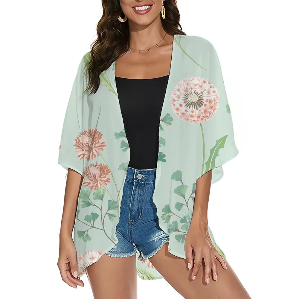 

2024 Summer Boho Beach Chiffon Cover Ups Kimono Beach Cardigan Sheer Cover Up Women's Kimono Swimwear Blouse Shirts Female Tops