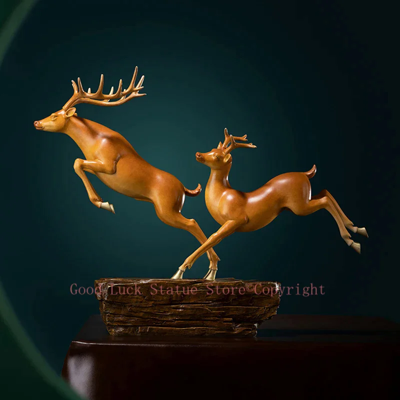 

Lage TOP grade Good LUCK Auspicious brass Sculpture Home office Decor ART FU LU SHOU Deers statue BRASS Hand engraving art