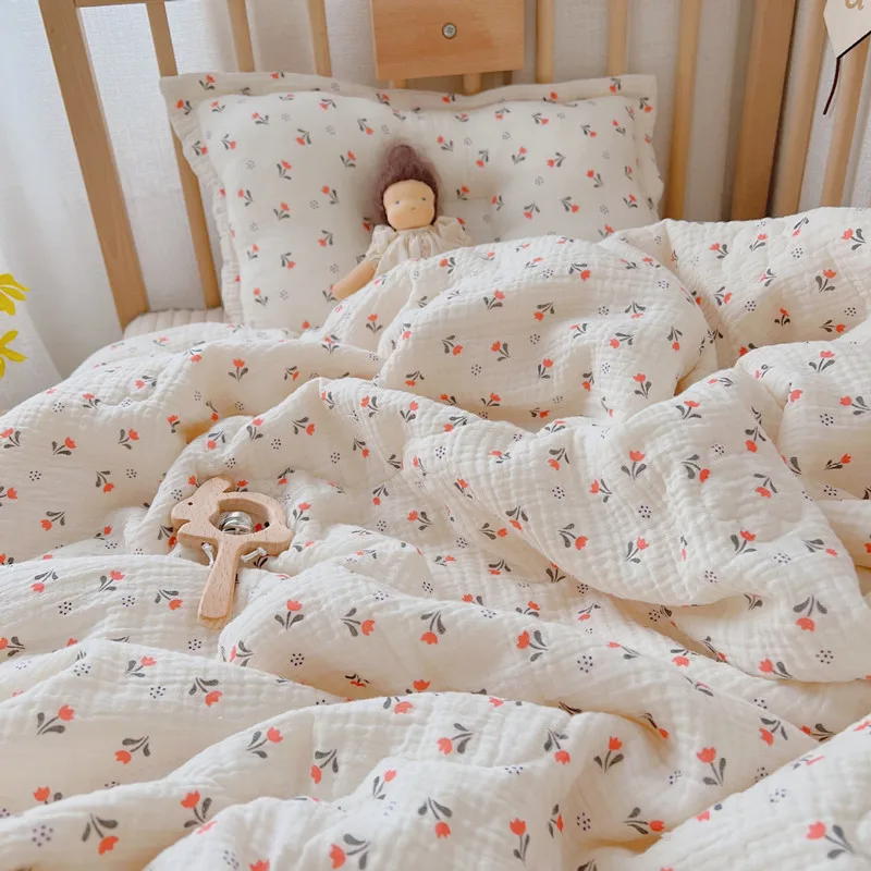 

Baby Spring Summer Blanket Newborn Tulip Floral Muslin Cotton Quilt Baby Cot Crib Comforter for Girls Infant Sleeping Cover