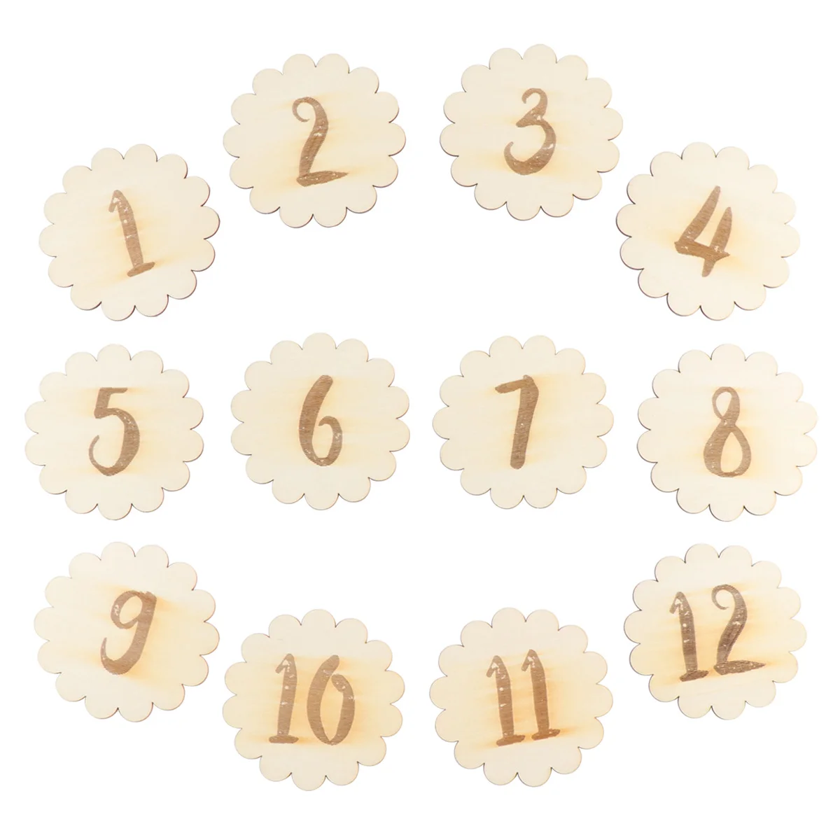 

12pcs Monthly Memory Photo Cards Wooden Engraved Discs Newborn Photography Props Shower Registry Gift Stickers Numbers