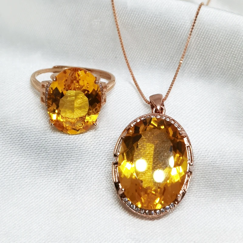 Natural Dream Lemon Color Citrine Jewelry Set 925 Silver Necklace Ring Two-piece Suite Wedding Jewelry for Women 
Natural Dream Lemon Color Citrine Jewelry Set 925 Silver Necklace Ring Two-piece Suite Wedding Jewelry for Women