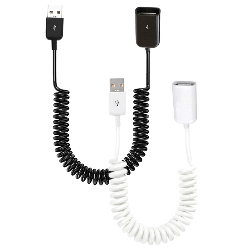 

USB 2.0 Male to Female Spiral Coiled Adapter Cable 1M/3.2Ft Spring Telescopic Extension Wire Cord for Charging