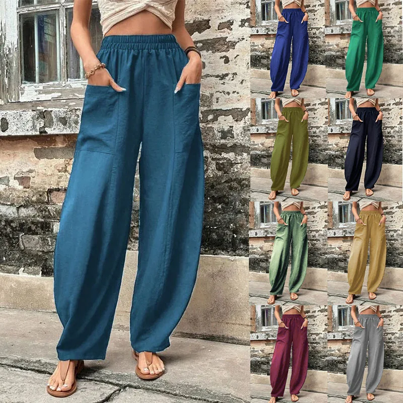 Women's Summer and Autumn Elastic Waistband Loose Fit Cotton Cropped Casual Baggy Pants with Pockets
Women's Summer and Autumn Elastic Waistband Loose Fit Cotton Cropped Casual Baggy Pants with Pockets