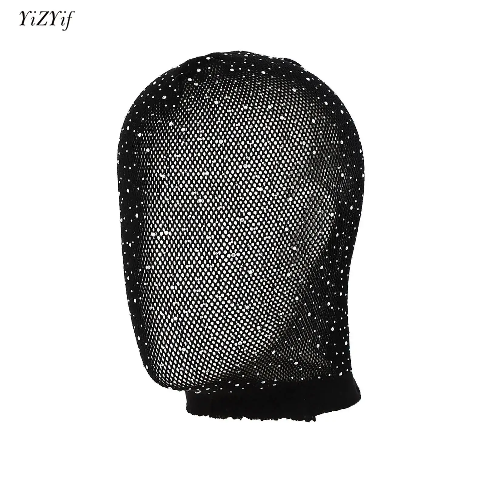 

Adult Hooded Head Cover Full Face Mask Sexy Black Fishnet Mesh Polka Dots Mask Lace-up Masquerade Party Cosplay Mask Accessories