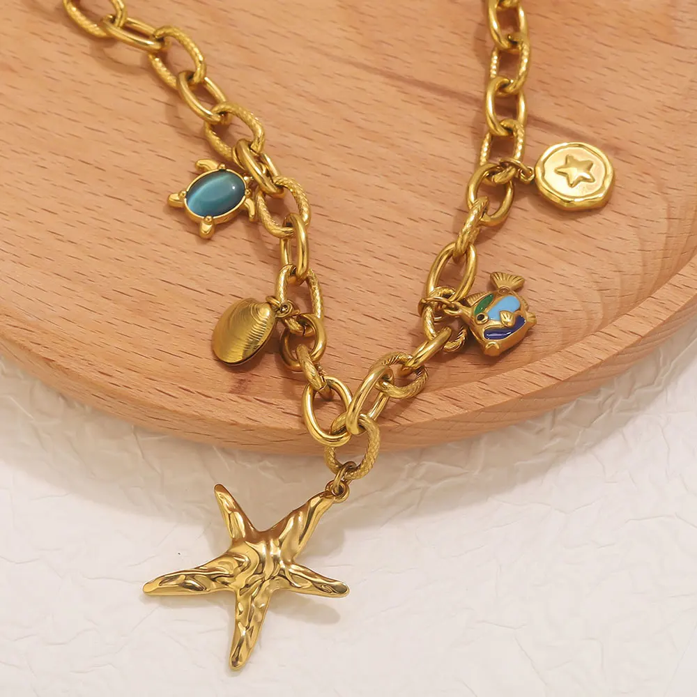 Fashion Big Starfish Seashell Small Fish Charms Necklace Stainless Steel Golden Waterproof Women Jewelry Party Gift 4 Mallzona Sbd16fff2652344d9a49c434407aedfdbP Fashion Big Starfish Seashell Small Fish Charms Necklace Stainless Steel Golden Waterproof Women Jewelry Party Gift Mallzona