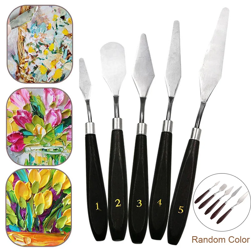 

5 Pcs/set Palette Scraper Artist Mixed Gouache Spatula Stainless Steel Oil Painting Pigment Palette Knife Tools Supplies
