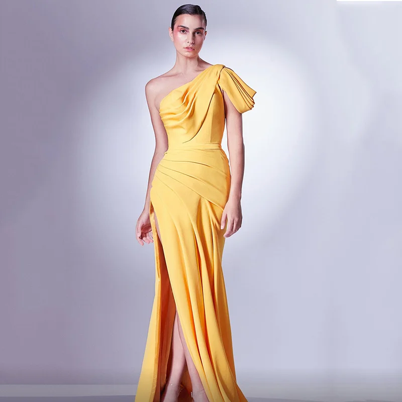 UZN Chic Mermaid Prom Dresses One-Shoulder Asymmetrical Neck Evening Dress Satin Pleats Side Slit Saudi Arabia Party Gown
UZN Chic Mermaid Prom Dresses One-Shoulder Asymmetrical Neck Evening Dress Satin Pleats Side Slit Saudi Arabia Party Gown