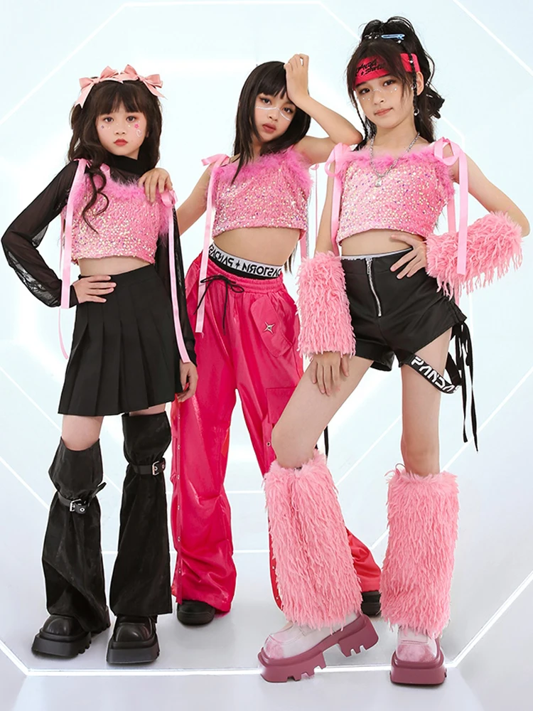 

Girls Jazz Dance Clothes Sequin Vest Hip Hop Pants Kpop Dance Outfits Kids Festival Concert Stage Costume Catwalk Suit BL12871