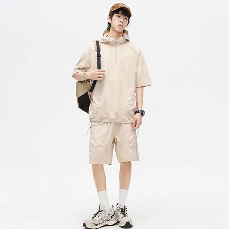 

2024 Set Sweat Suit Men Tracksuit Two-Piece Korean New Summer Hooded T Shirt + Shorts Fashion Clothes Thin Clothing High Quality