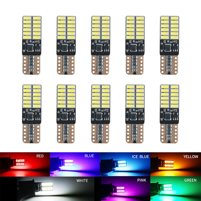 

10pcs CANBUS T10 24smd LED Light Bulb Car No Error 3014 12V Super Bright W5W 194 168 Clearance Bulb Lamp White Yellow Blue Red