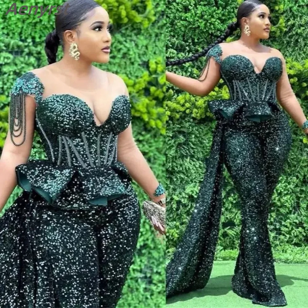 Sheer Neck Sequined Luxury African Women Formal Evening Gowns Glitter Hunter Green Sequins Jumpsuits Prom Dresses Plus Size
Sheer Neck Sequined Luxury African Women Formal Evening Gowns Glitter Hunter Green Sequins Jumpsuits Prom Dresses Plus Size