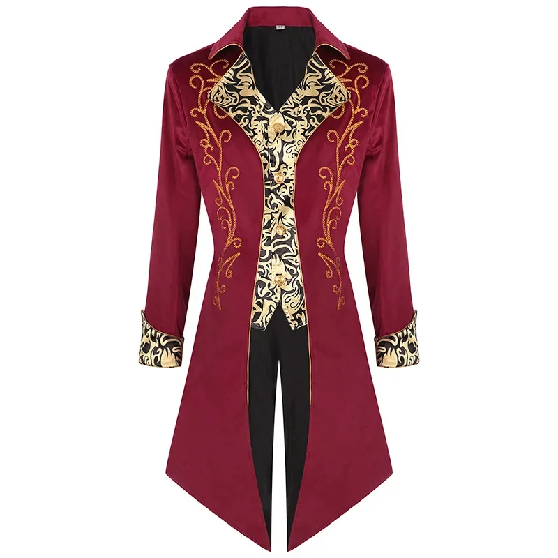 

Men's Halloween Medieval Steampunk Long Coat Vintage Tailcoat Jacket Gothic Victorian Frock Uniform Ball Party Red Tailcoat