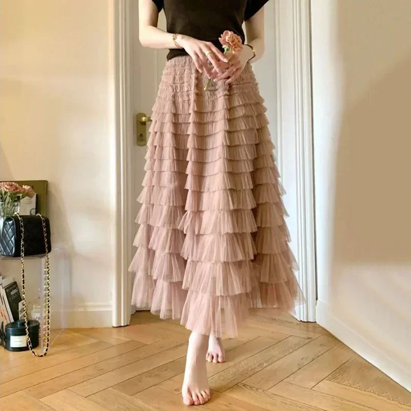 Elegant Autumn Korean Style Mesh Puffy Cake Long Skirt Vintage Elastic Waist High Waist Ball Gown Gauze Tulle Skirt
Elegant Autumn Korean Style Mesh Puffy Cake Long Skirt Vintage Elastic Waist High Waist Ball Gown Gauze Tulle Skirt