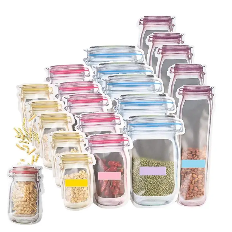 

20pcs Reusable Mason Jar Bottles Bags Nuts Candy Cookies Bag Waterproof Seal Fresh Food Storage Bag Snacks Sandwich Zip Lock Bag