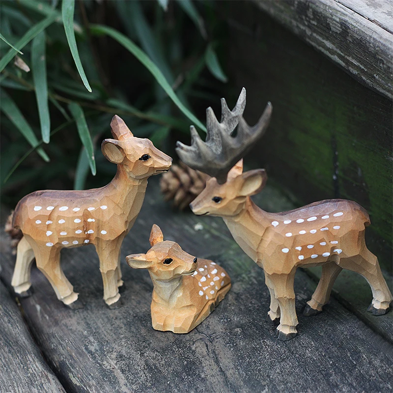 

Fawn stag female deer Sika deer pure handmade wood carving solid wood animal decoration gift living room decoration sculpture