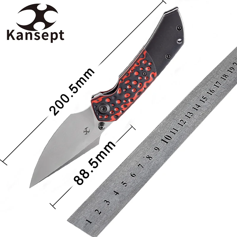 

Kansept Fenrir K1034L2 Lefthanded Used Folding Knives CPM-S35VN Blade with Black Stonewashed Titanium and Red G10 Handle for EDC