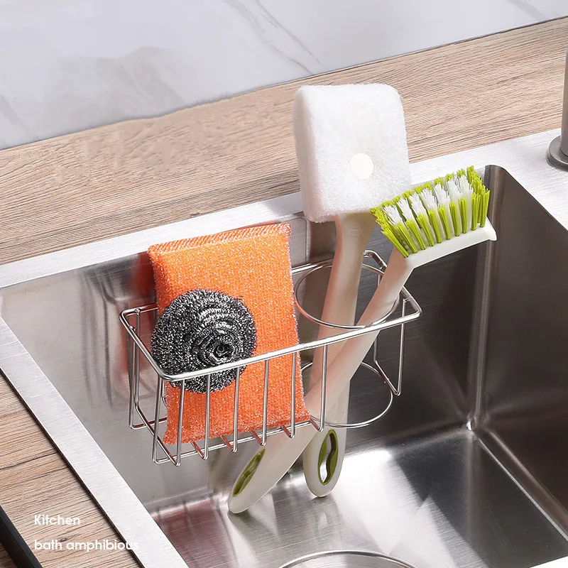 Stainless Steel Dishcloth Sponge Shelf with Hook Punch-free Soap Rack Dry Kitchen Basket Household Faucet Pool Storage Organizer 
Stainless Steel Dishcloth Sponge Shelf with Hook Punch-free Soap Rack Dry Kitchen Basket Household Faucet Pool Storage Organizer