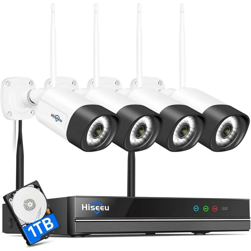 

【Dual Wi-Fi,2-Way Audio】 2.5K 5MP WiFi Security Camera System,Expandable 10CH 8MP NVR, 1TB HDD,12V DC Power Cords, Spotlight, IP