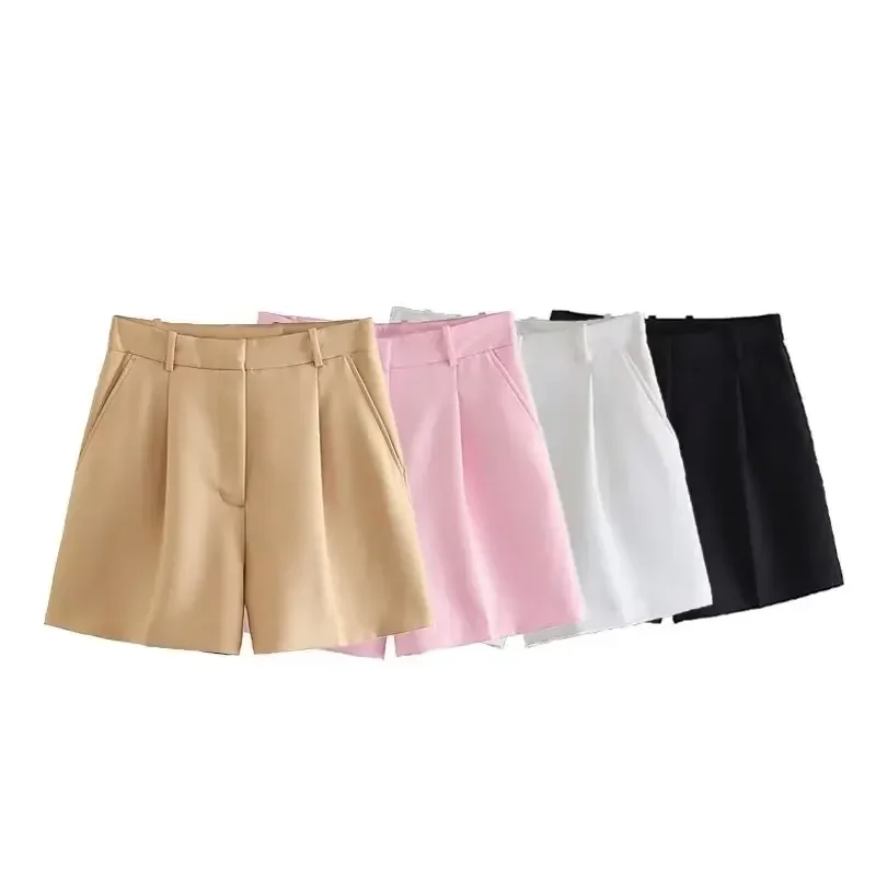 

Women 2023 New Chic Fashion summer multicoloured High waist beat crease leisure Shorts Vintage Female Short Pants