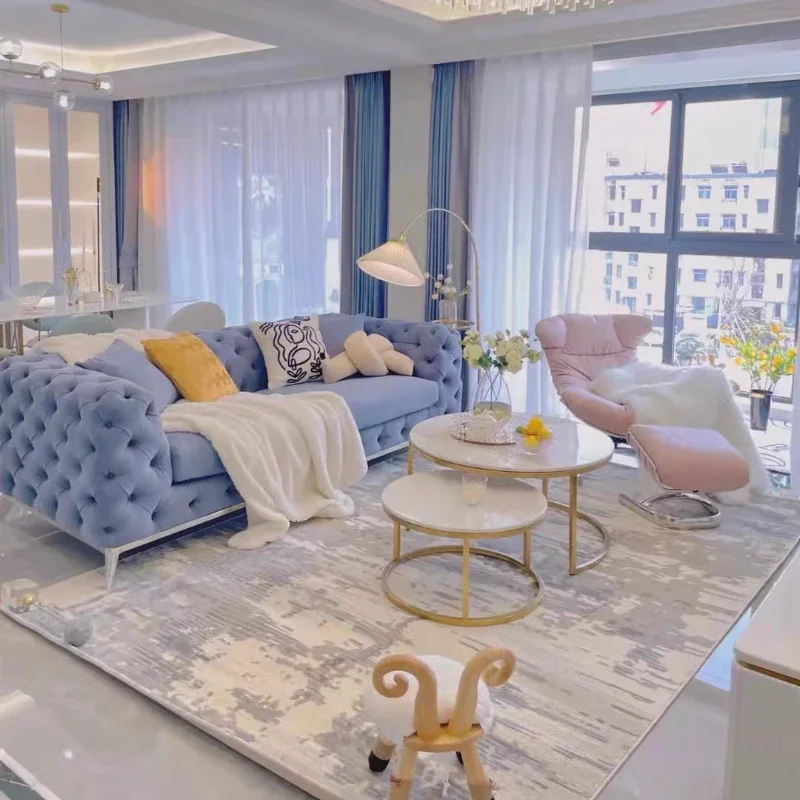 

Light Luxury High-Profile Figure Designer Living Room Large Apartment Modern Simple Leather Straight Row Sofa Combination