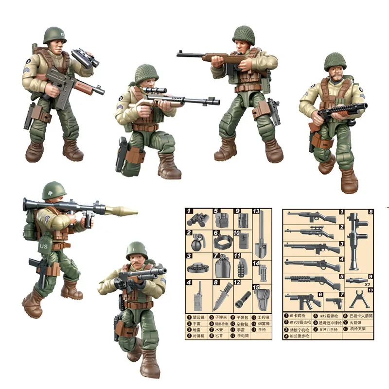 

World War United States Military Doll Model Building Mega Block WW2 America Army Acation Figures Brick Assemble Toy For Gift