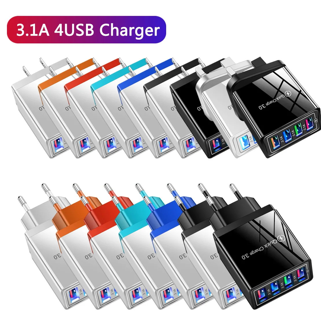 Fast 4 USB Charger Quick Charge 3.0 Wall Portable Mobile QC Adapter for Xiaomi IPhone X EU US Plug |
