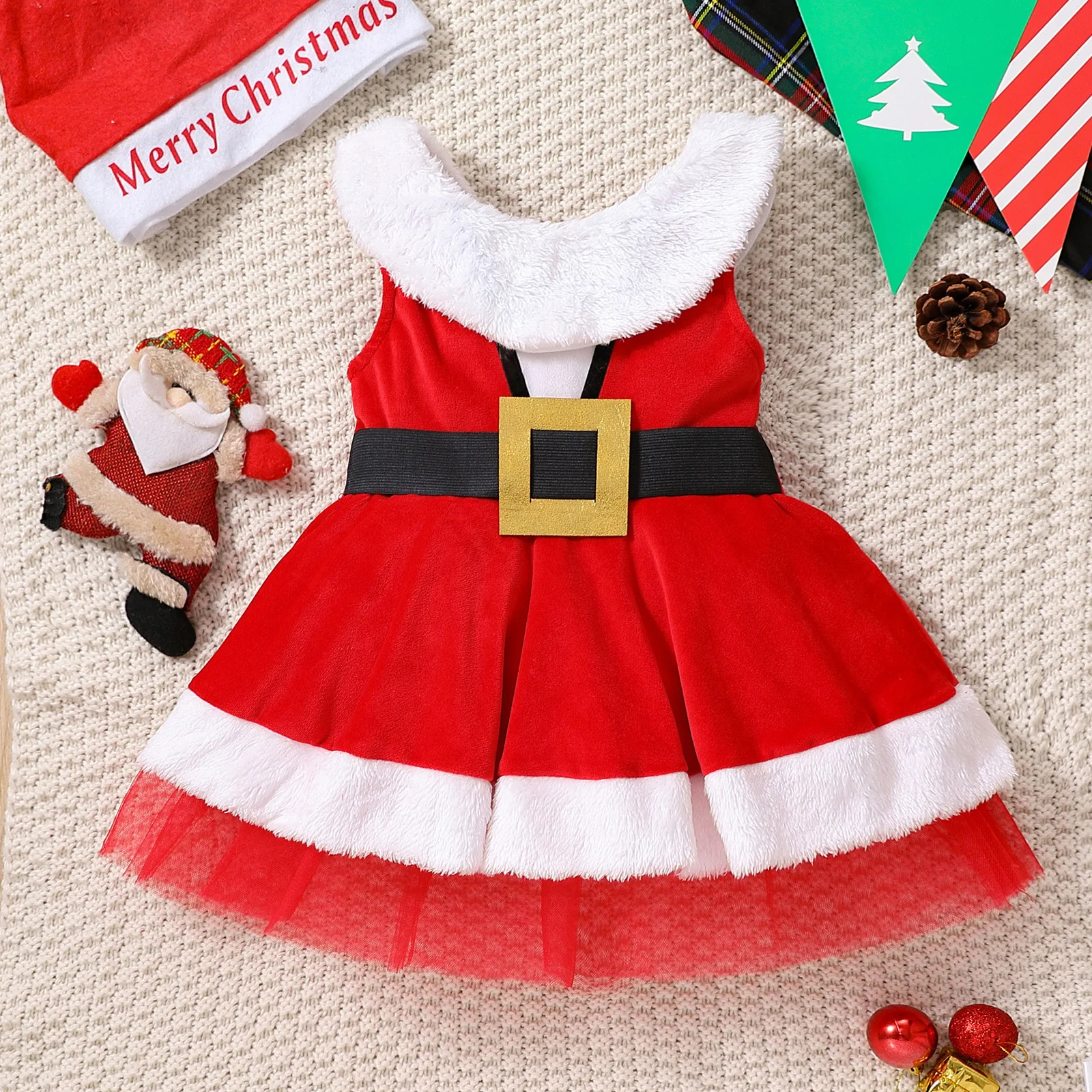 

Toddlers Girl Chirstmas Costume Baby Red Dress Santa Claus Cotton Warm Party Carnival Robe Kids Winter Festival Clothes