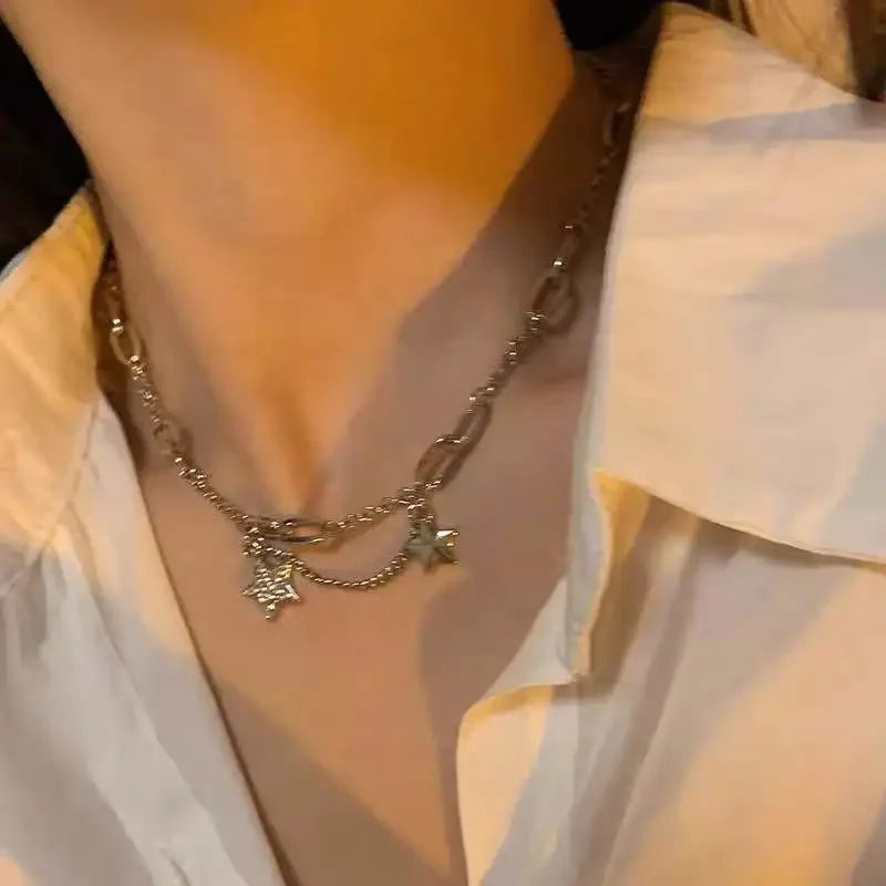 Silver Color Shiny Star Layered Tassel Choker Necklace Jewelry for Women Girl Fashion Pentagram Chain Zircon Charm Necklaces
Silver Color Shiny Star Layered Tassel Choker Necklace Jewelry for Women Girl Fashion Pentagram Chain Zircon Charm Necklaces