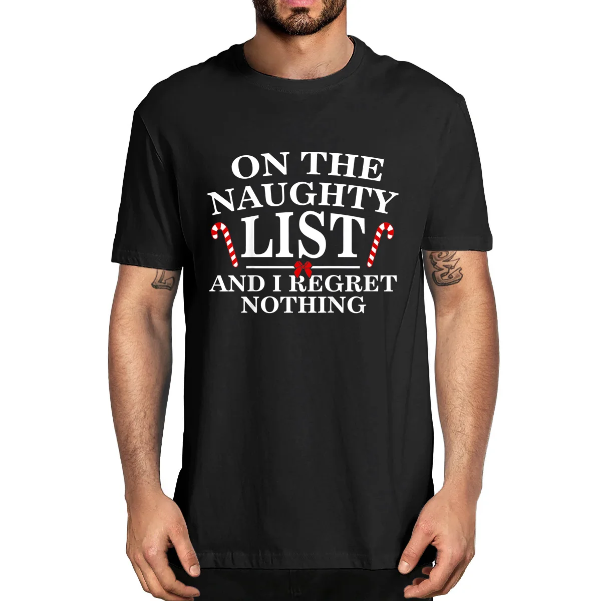 

Unisex 100% Cotton On The Naughty List And I Regret Nothing Funny Xmas Christmas Men T-Shirt Gift Casual Clothing Tee Streetwear