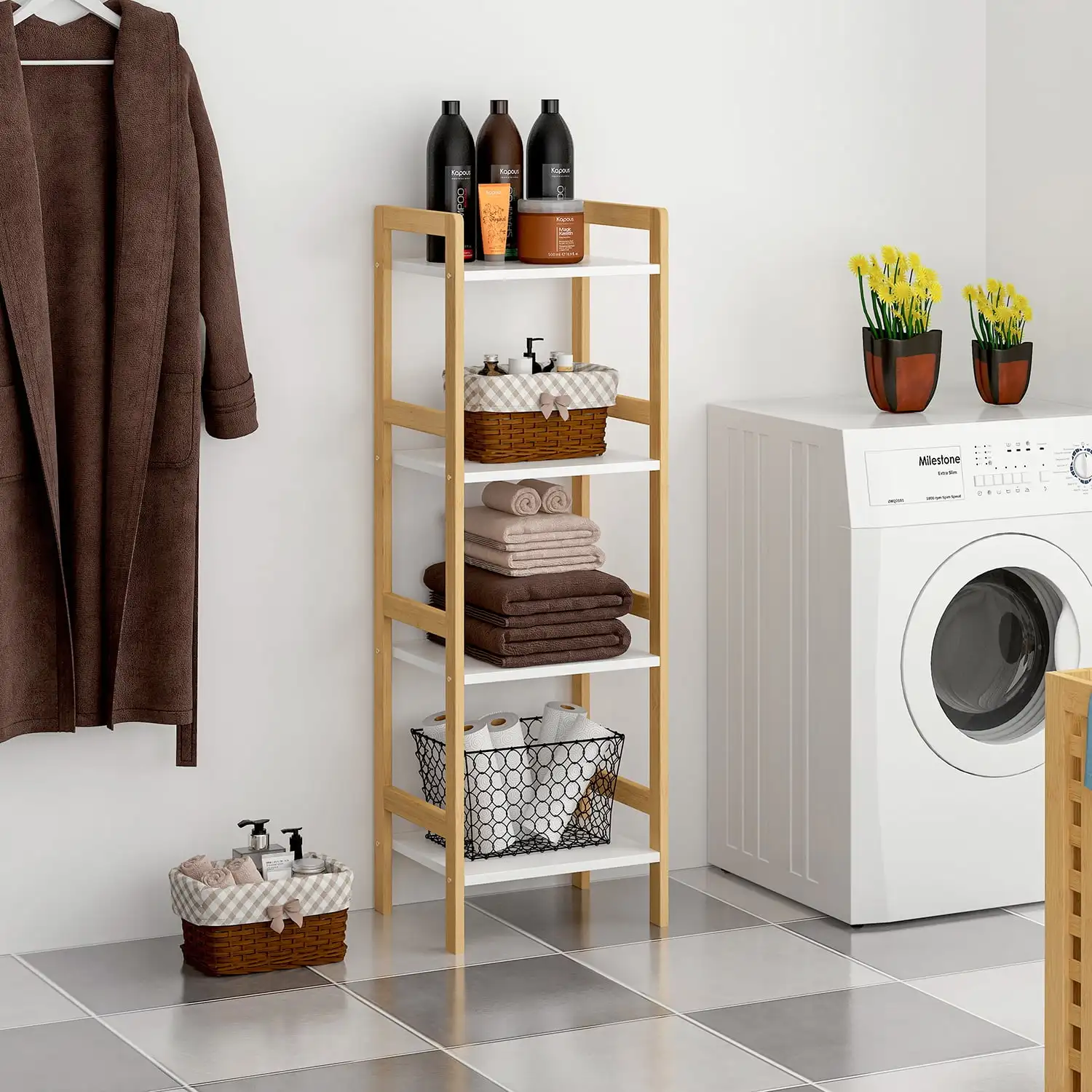 4-tier Wood Free Standing Bathroom Floor Shelf Organizer Stand Storage Shelves Rack Unit with Open Shelving Unit Gold
4-tier Wood Free Standing Bathroom Floor Shelf Organizer Stand Storage Shelves Rack Unit with Open Shelving Unit Gold