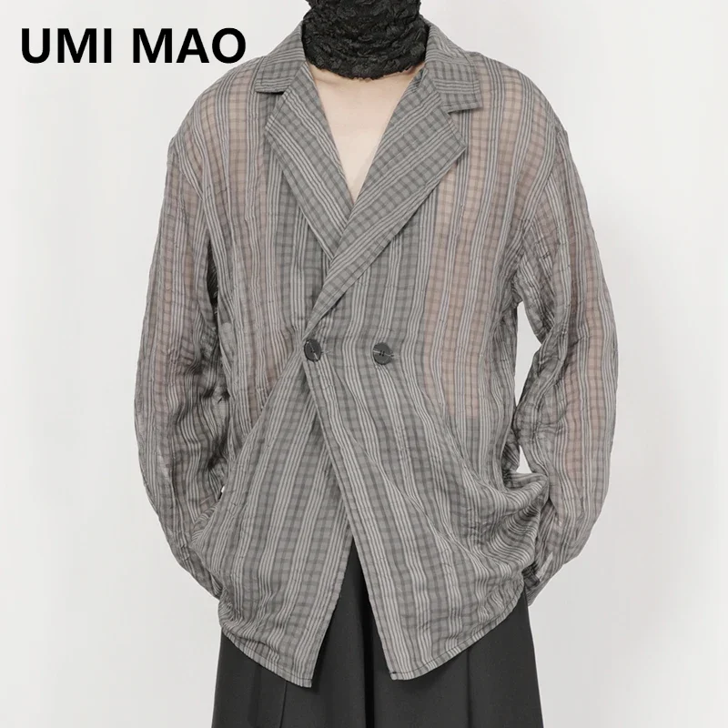 

UMI MAO Summer Thin Shirt With Trendy Pleated Design Loose Fitting Long Sleeved Shirt Vacation Sun Protection Top