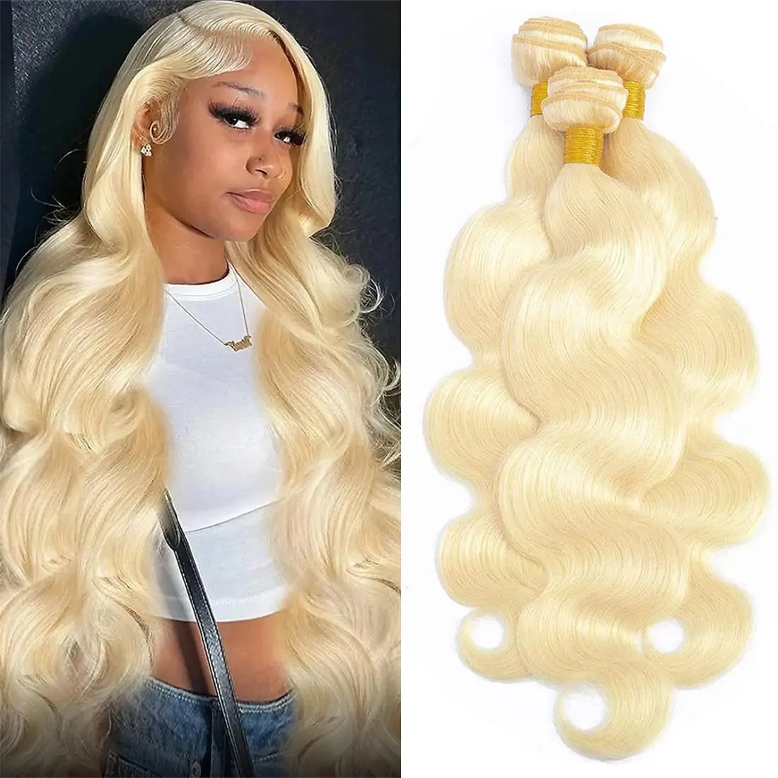 

613 Blonde Human Hair Bundles Body Wave Bundles 100% Real Human Hair Extensions For Girls Colored Double Drawn Vietnamese Weave