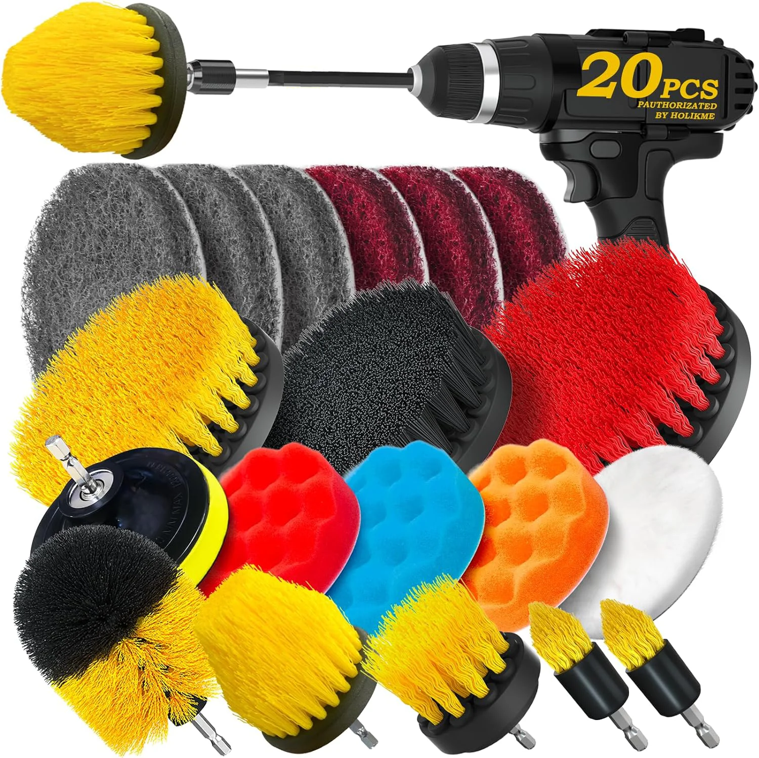 

21 Pcs Drill Cleaning Brush Attachments Set with Scrub Pads Sponge Buffing Pads Extend Long Attachment for Cleaning Bathroom