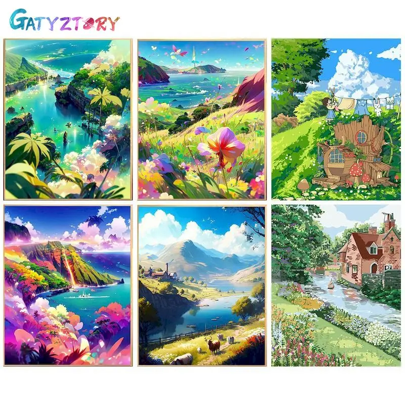 

GATYZTORY Landscape Paint By Numbers DIY Oil Painting By Numbers On Canvas Scenery 60x75cm Frameless Number Painting Decor