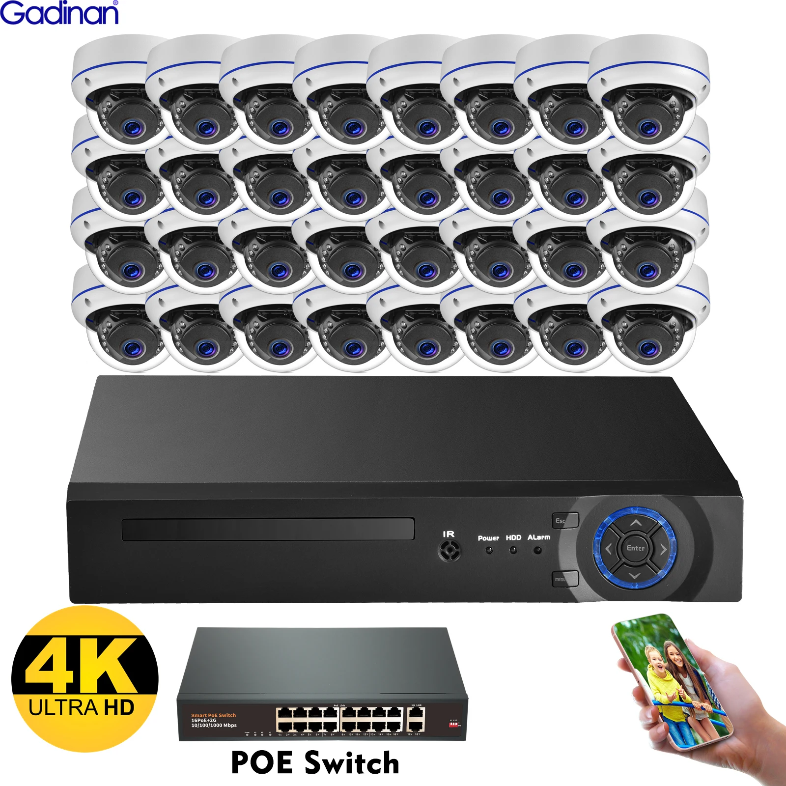 

Gadinan Dome 8MP 4MP 32CH Channel 4K NVR IP Cameras Kit Audio POE Face Detect Video Surveillance Set XMEYE CCTV Security System