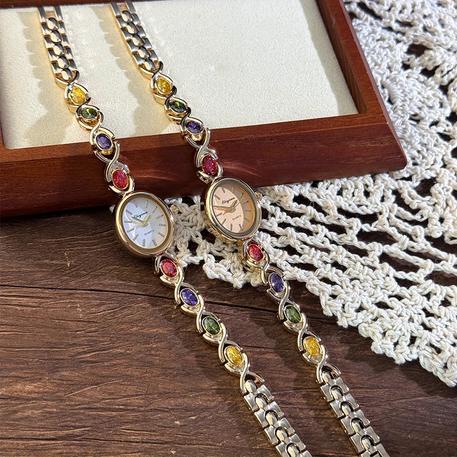 New Arrival TikTok Diamond Embedded Oval Shape Miniature Retro Rainbow Luxury Watch Elegant Compact Design Direct Sale New Arrival TikTok Diamond Embedded Oval Shape Miniature Retro Rainbow Luxury Watch Elegant Compact Design Direct Sale