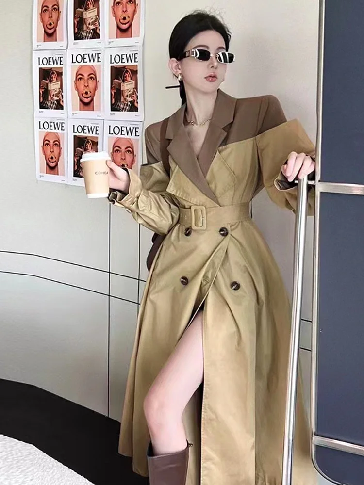 Elegant Women Overcoat Color Contrast Patchwork Trench Coat High-end Feel Mid Length Jacket Coat Windbreaker Female Outerwear
Elegant Women Overcoat Color Contrast Patchwork Trench Coat High-end Feel Mid Length Jacket Coat Windbreaker Female Outerwear