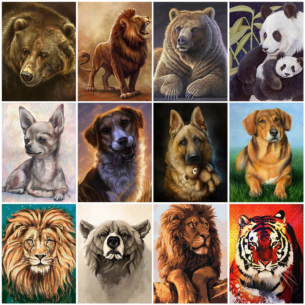 

DIY 5D Diamond Painting Animal Bear Lion Tiger Dog Cross Stitch Kit Full Drill Embroidery Mosaic Art Picture of Rhinestones Gift