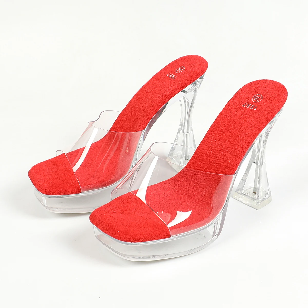 12CM Heel 2CM Platform Slippers Women's All Transparent Crystal Shoes Summer Ladies Slides Sandals Clear Square Toe High Heels 74 Sbd3d758bc81e49d4a2819b628d1e196cm