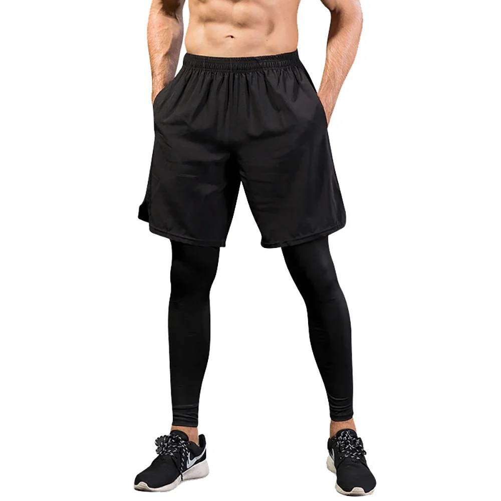 

Мужские беговые трико с большими карманами, спортивные Леггинсы, компрессионные быстросохнущие брюки, брюки для бега, фитнеса, тренажерного зала, MMA Rashguard