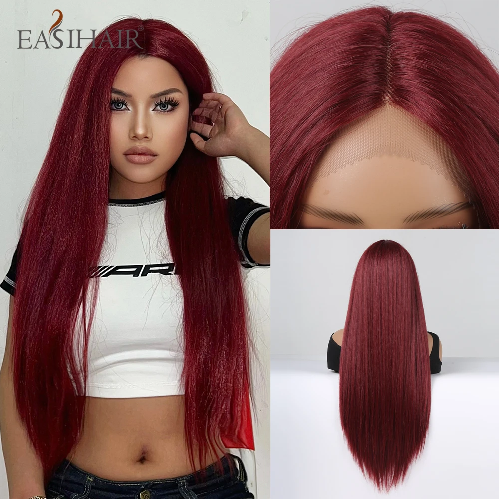 EASIHAIR Long Yaki Straight Synthetic Wigs Wine Red Burgundy Lace Wigs for Black Afro Women Daily Cosplay Party Heat Resistant
EASIHAIR Long Yaki Straight Synthetic Wigs Wine Red Burgundy Lace Wigs for Black Afro Women Daily Cosplay Party Heat Resistant